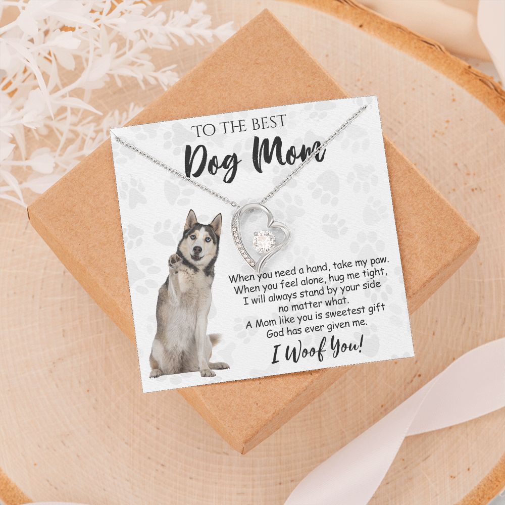 To The Best Husky Dog Mom Knot Necklace Mother's Day Gift , I Woof You Quote Gift Card, Message Card Jewelry For Dog Lovers, Necklace For Mom Forever Love Necklace