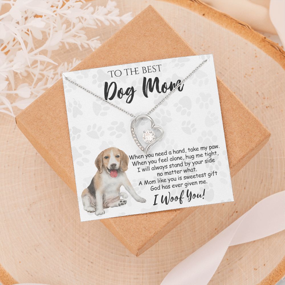 To The Best Beagle Dog Mom Knot Necklace Mother's Day Gift , I Woof You Quote Gift Card, Message Card Jewelry For Dog Lovers, Necklace For Mom Forever Love Necklace