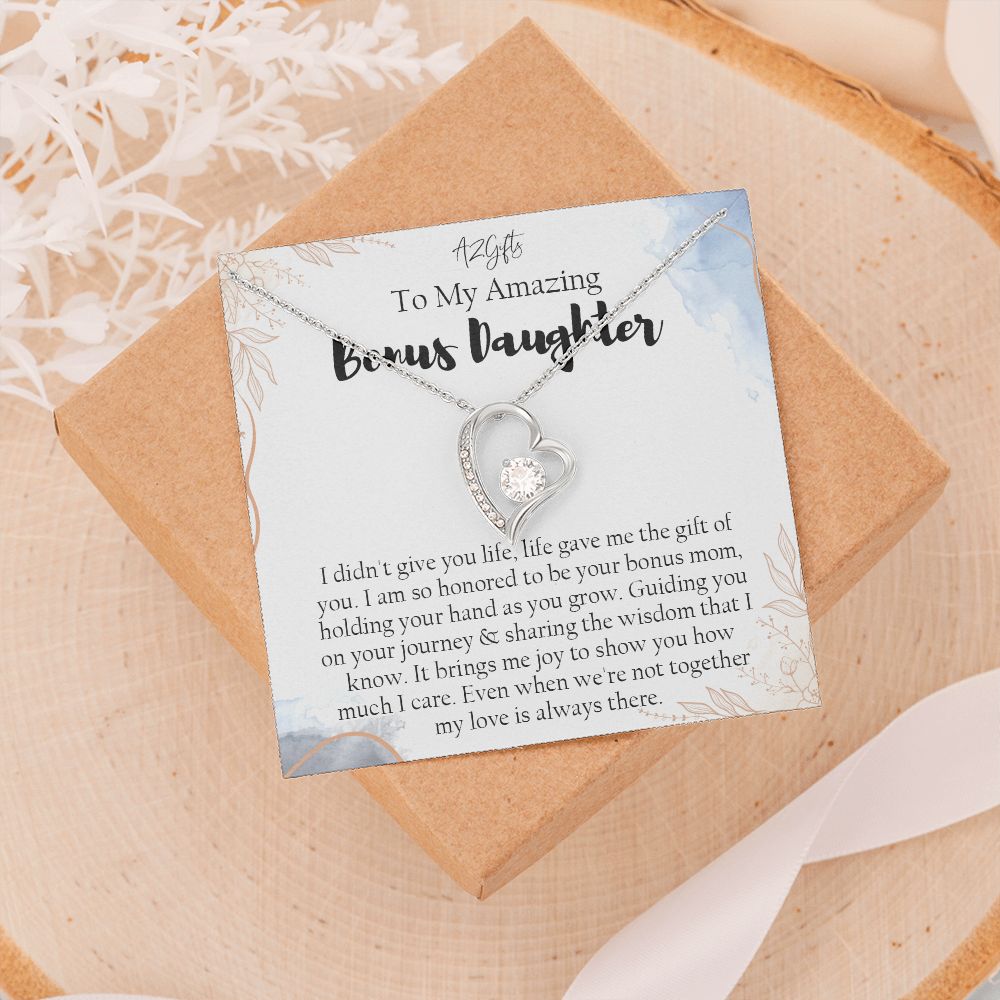 Bonus Daughter Gifts From Stepdad, Step Daughter Gifts From Stepmom, Stepdaughter Gifts From Stepdad, Father Stepdaughter Necklace, To My Bonus Daughter Necklaces, Christmas Gifts For Bonus1 Forever Love Necklace