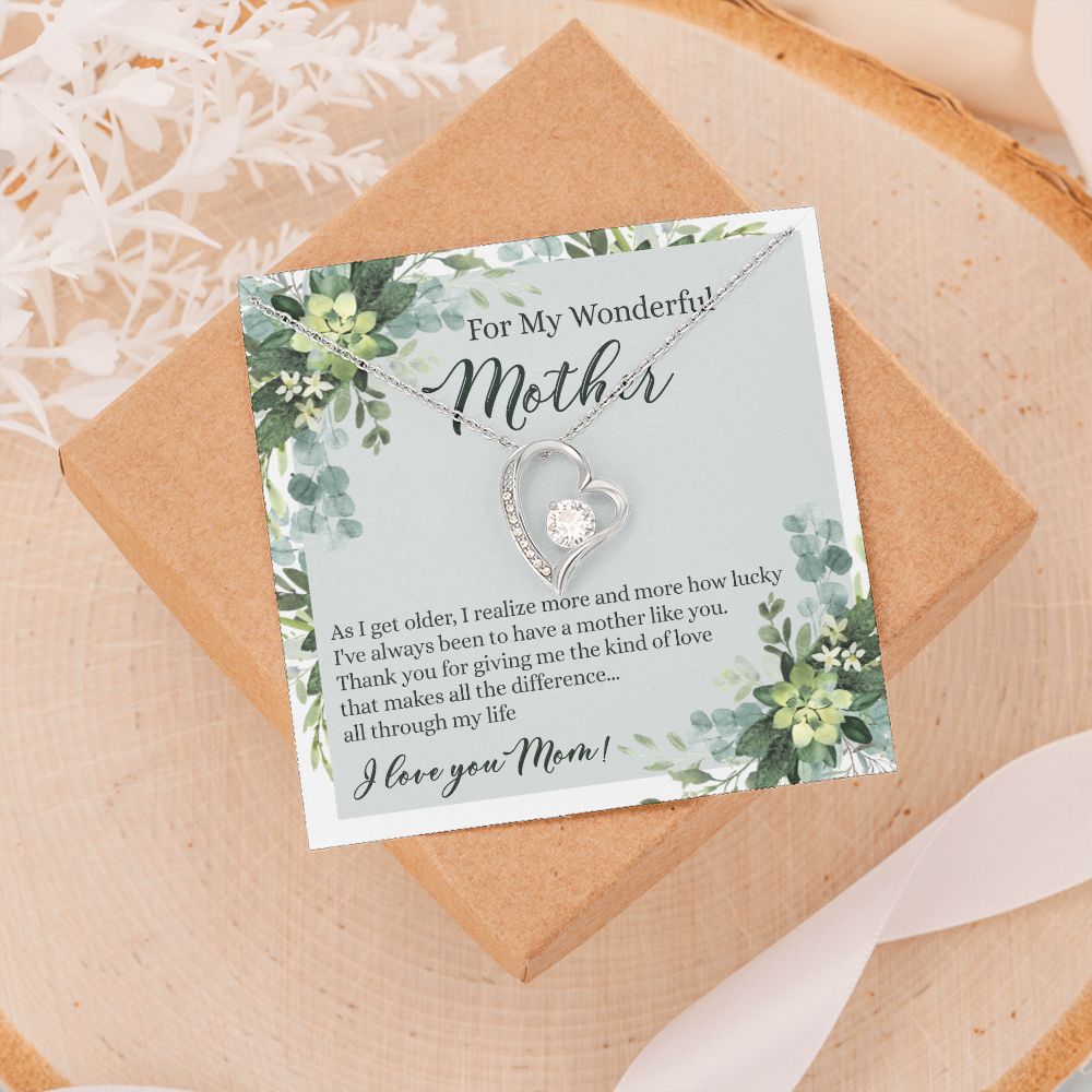 To My Wonderful Mother Necklace Message Card, Gift Box for Mom Birthday Gift From Daughter Mothers Day Necklace for Mom Gift From Daughter Mom Gifts For Mom Thank You Gift For Mom Forever Love Necklace