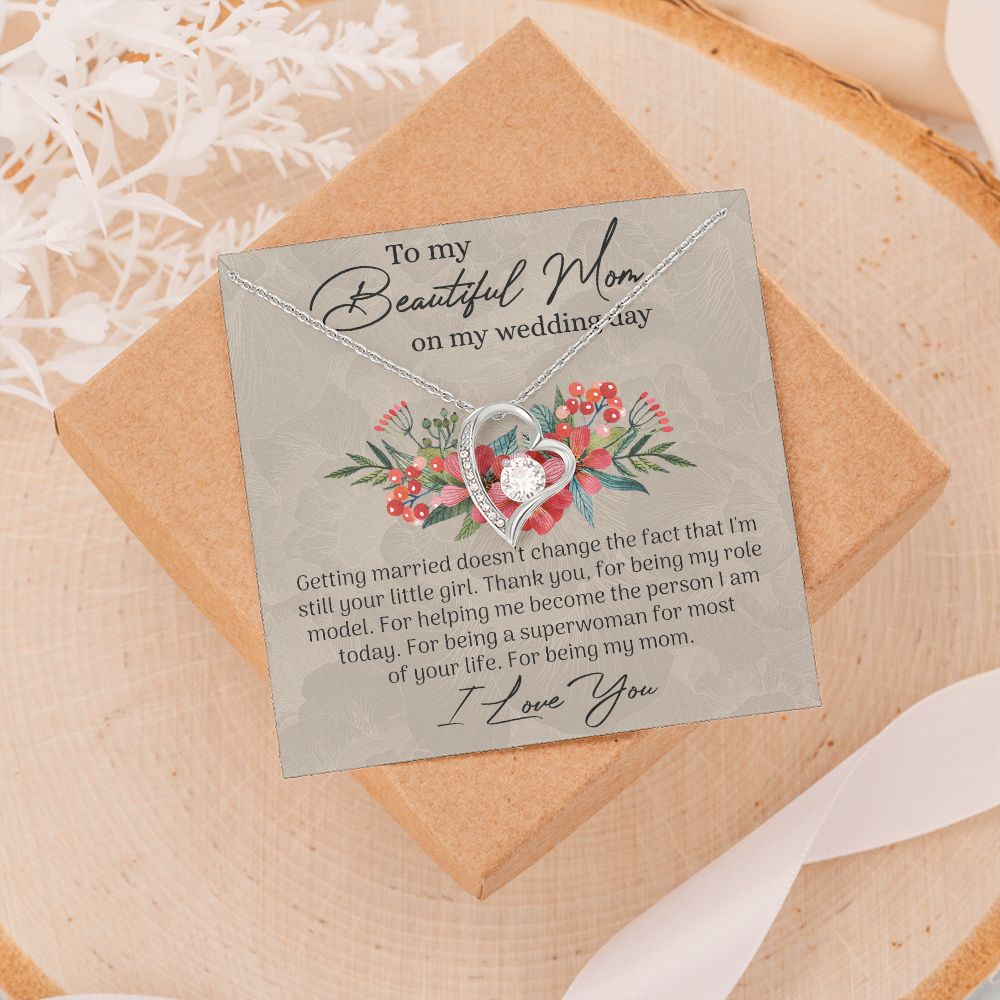 Mom Wedding Gift from Bride, Gift for Mom on Wedding Day, Mother of the Bride Necklace, Wedding Gift for Mom, Bride to Mom Gift Forever Love Necklace