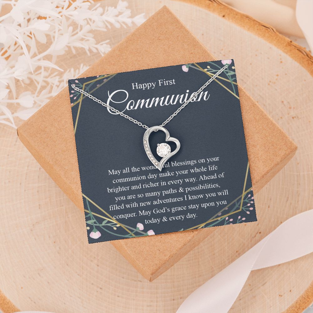 Interlocking Hearts Necklace, For First Communion Gift First Holy Communion Congrats Graduation Pendants Gift For Daughter, Granddaughter, Niece, Sister Forever Love Necklace