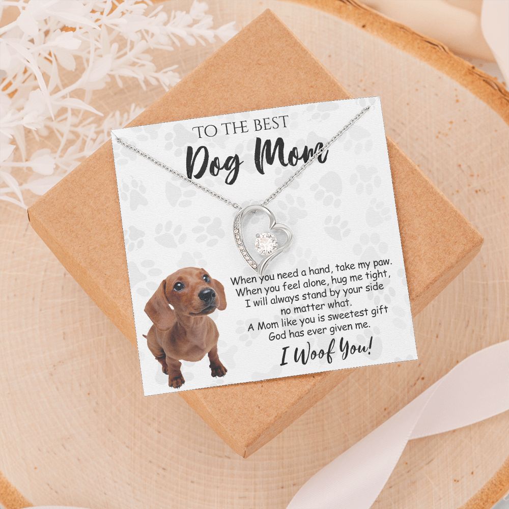 To The Best Dachshund Dog Mom Knot Necklace Mother's Day Gift , I Woof You Quote Gift Card, Message Card Jewelry For Dog Lovers, Necklace For Mom Forever Love Necklace