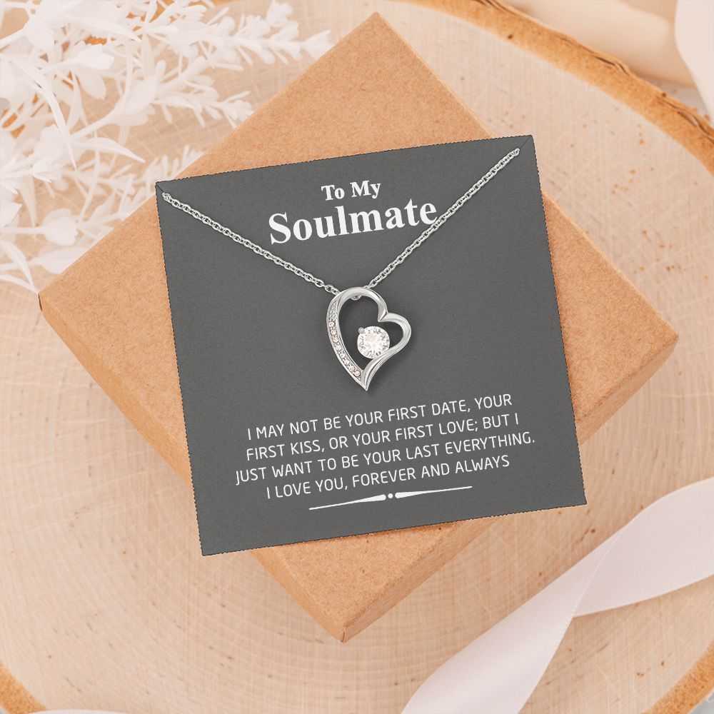 To My Soulmate Necklace for Women Birthday Valentines Day Jewelry Gifts For My Wife with Message Card Box Personalized Gift Present Pendant for Future Wife Soulmate Girlfriend Love 2 Forever Love Necklace