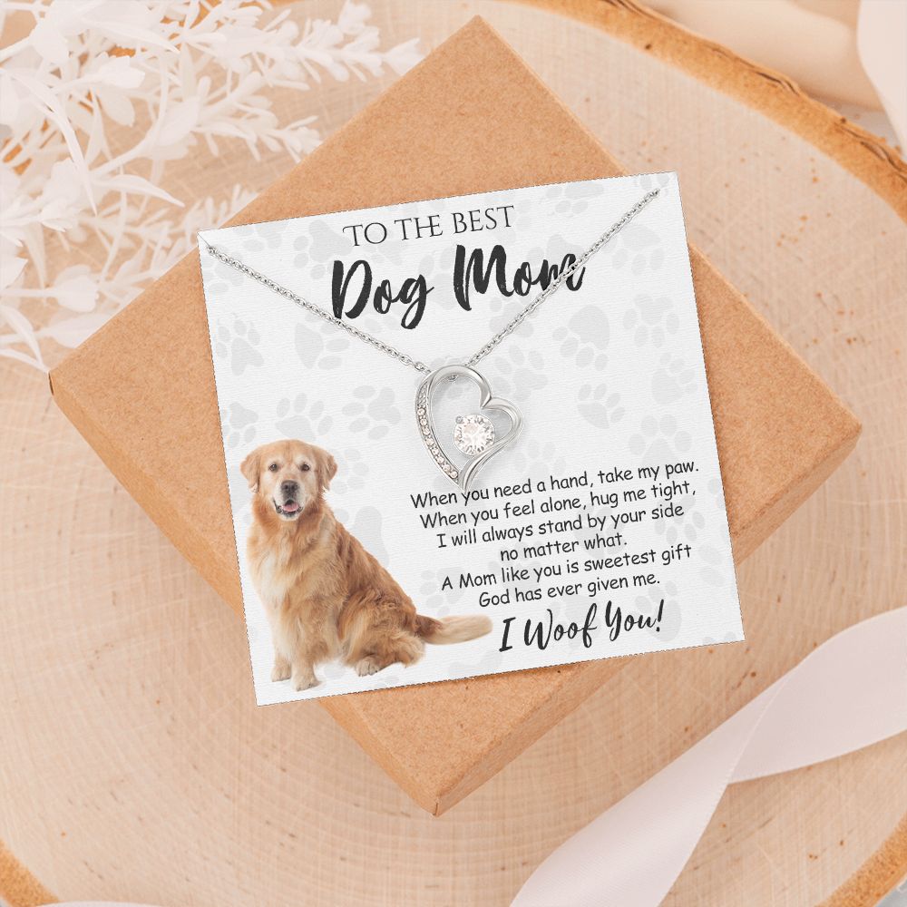 To The Best Golden Retriever Dog Mom Knot Necklace Mother's Day Gift , I Woof You Quote Gift Card, Message Card Jewelry For Dog Lovers, Necklace For Mom Forever Love Necklace