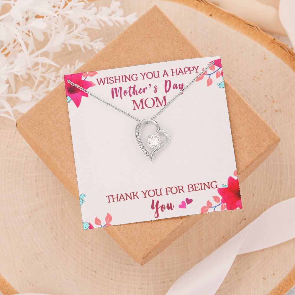 To My Mom Wishing You A Happy Mother's Day Gift From Daughter Or Son Thank You For Being You With Message Card Gift For Mom Forever Love Necklace