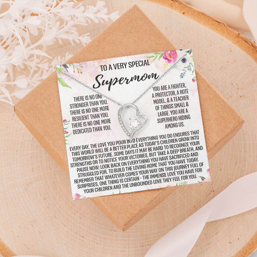 To Supermom Mom Necklace Gift for Single Mother Necklace Holiday, Christmas, Birthday Present for Single Mother, Super Mom, Mother's Day Gift Mom Jewelry for Women 301 Forever Love Necklace