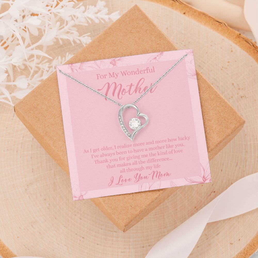 To My Wonderful Mother Necklace Message Card, Gift Box for Mom Birthday Gift From Daughter Mothers Day Necklace for Mom Gift From Daughter Mom Gifts For Wedding Mom Thank You Gift For Mom Forever Love Necklace