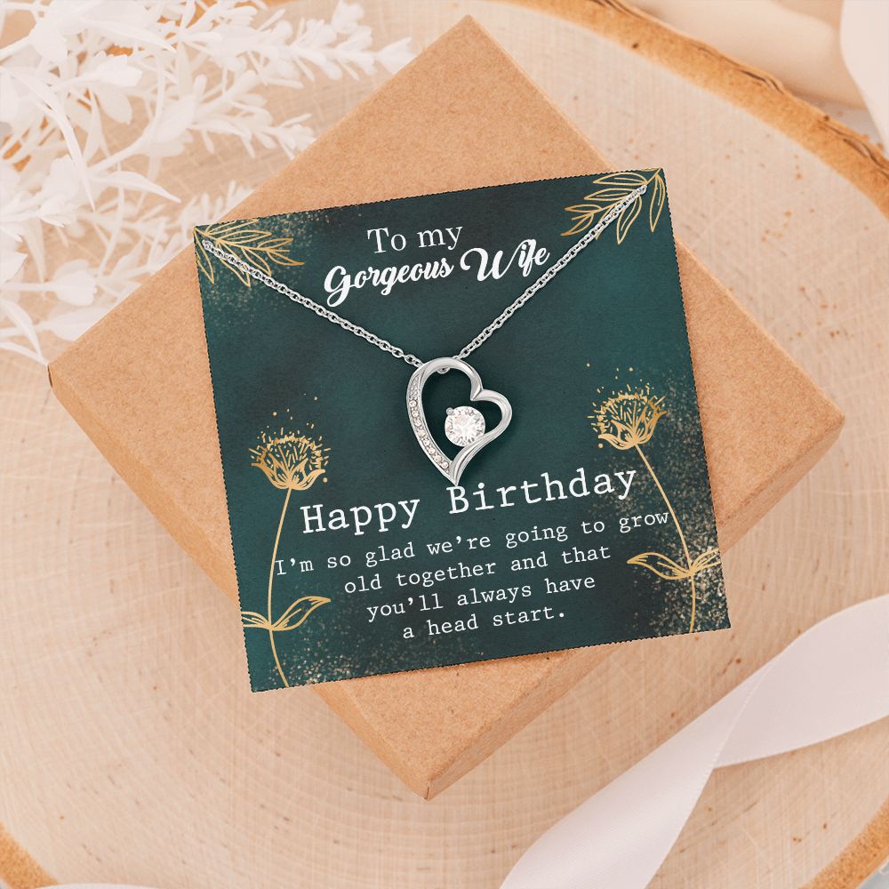 To My Gorgeous Wife Necklace Pendant Gift From Husbnd Habby Birthday A Head Start With Message Card and Gift Box. Valentine's Day Gift For Wife Future Wife Forever Love Necklace