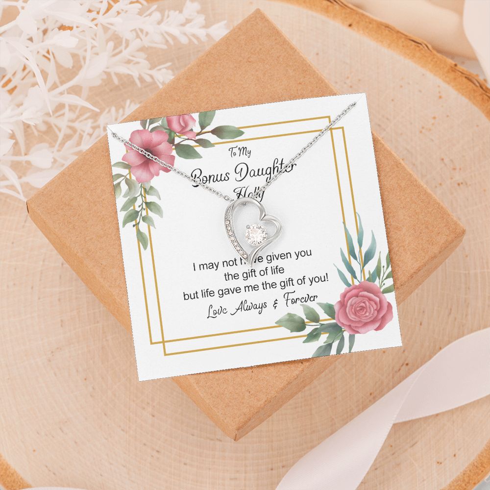 Bonus Daughter Gifts From Stepdad, Step Daughter Gifts From Stepmom, Stepdaughter Gifts From Stepdad, Father Stepdaughter Necklace, To My Bonus Daughter Necklaces, Christmas Gifts For Bonus6 Forever Love Necklace