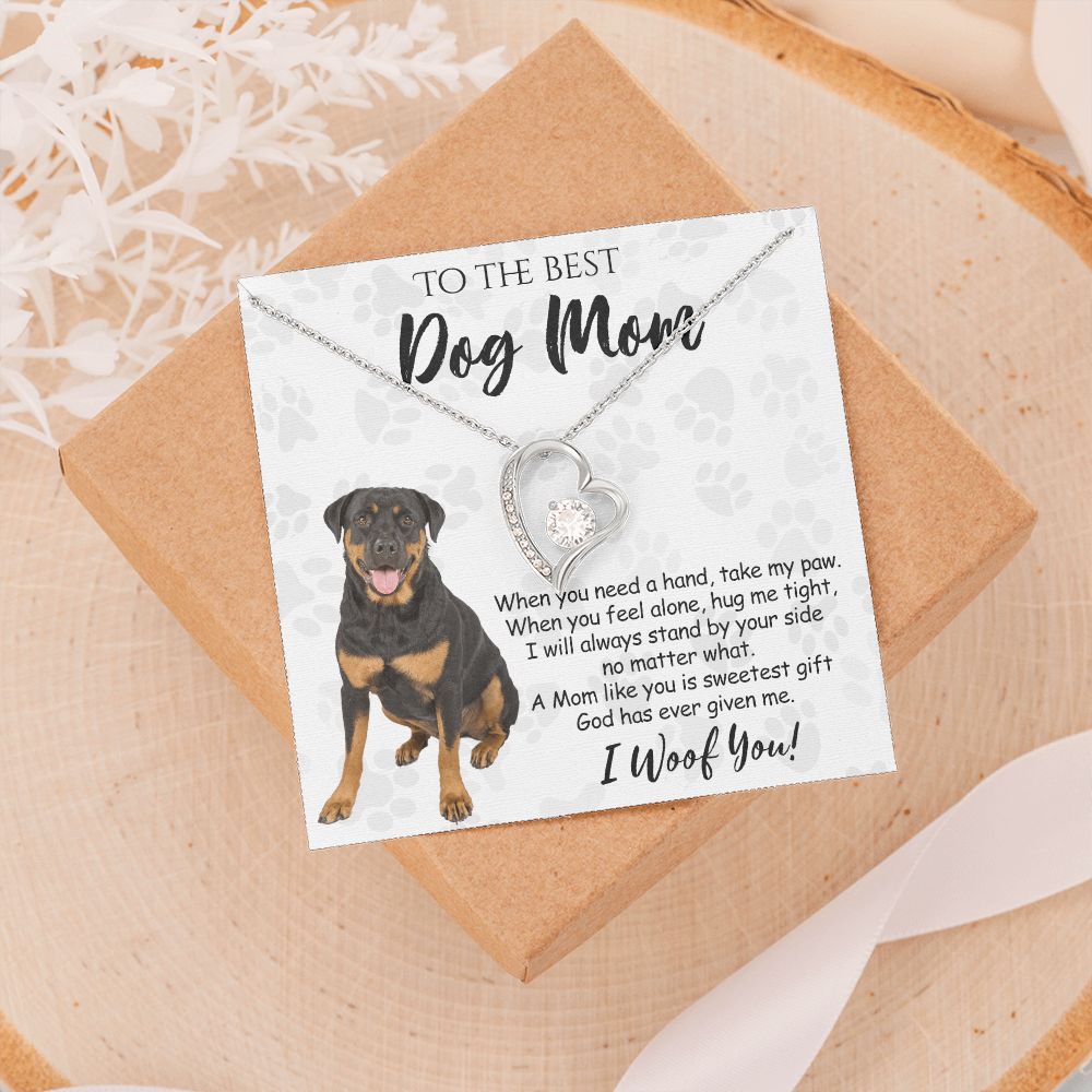 To The Best Rottweiler Dog Mom Knot Necklace Mother's Day Gift , I Woof You Quote Gift Card, Message Card Jewelry For Dog Lovers, Necklace For Mom Forever Love Necklace