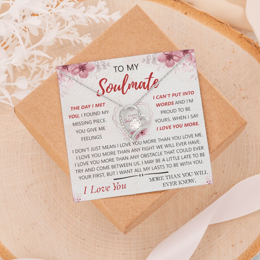 To My Soulmate Necklace for Women Birthday Christmas Jewelry Gifts For My Wife with Message Card Box Personalized Gift Present Pendant for Future Wife Soulmate Girlfriend Love 23 Forever Love Necklace