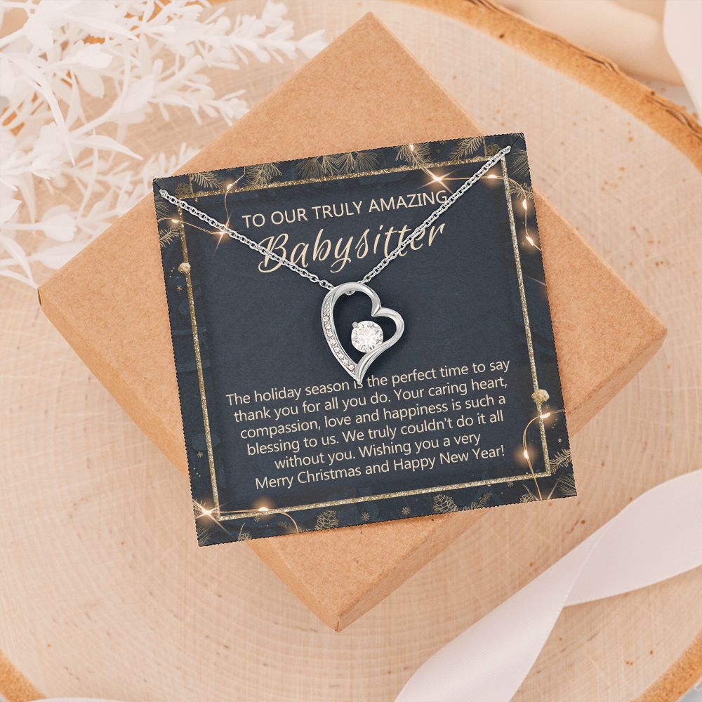 Babysitter Christmas Necklace Gift, Babysitter Gift, Christmas Babysitter Gift from Family, Merry Christmas Day Gift, Holiday Gift, Babysitter Necklace for Women 301 Forever Love Necklace
