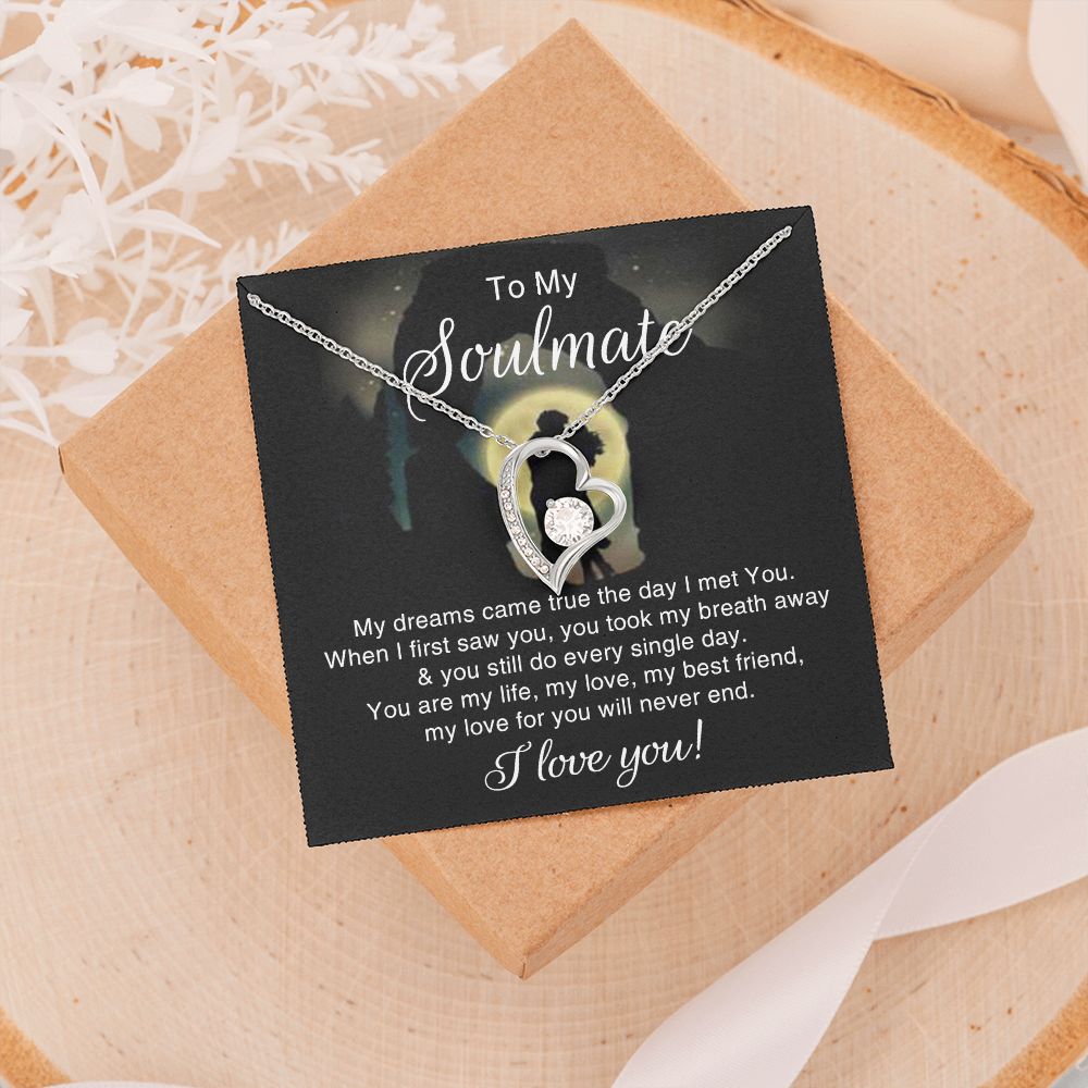 To My Soulmate Necklace for Women Birthday Christmas Jewelry Gifts For My Wife with Message Card Box Personalized Gift Present Pendant for Future Wife Soulmate Girlfriend Love 3 Forever Love Necklace