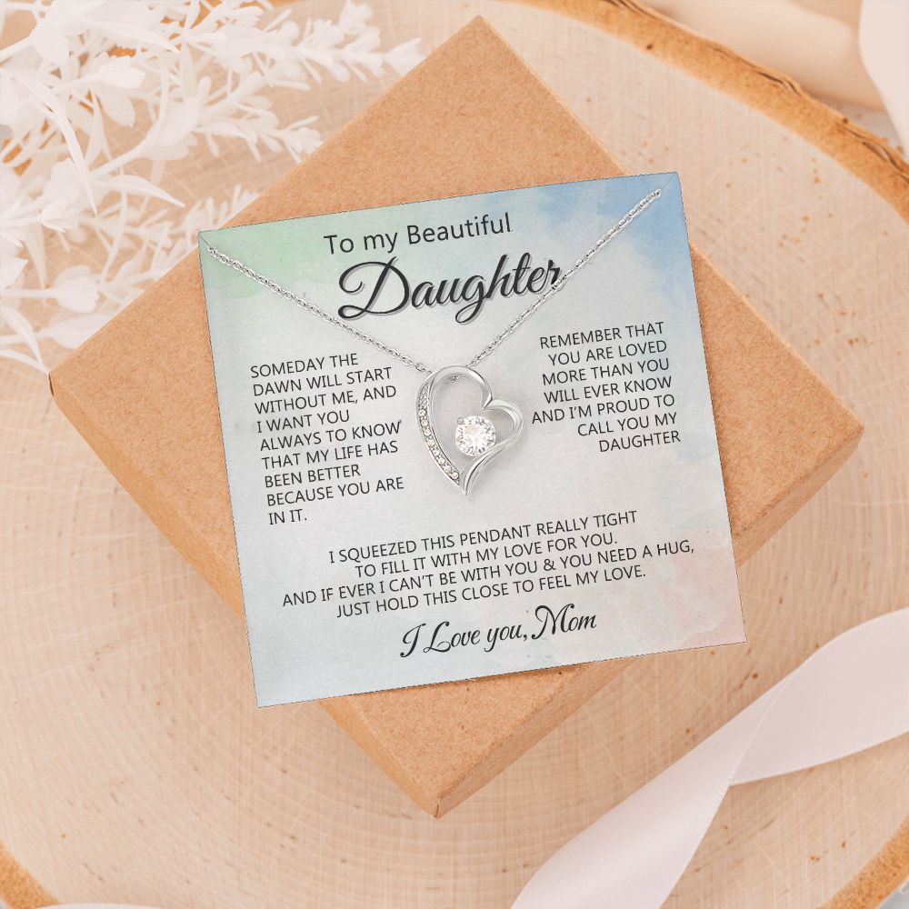 Jewelry Pendant Present for Daughter, To My Daughter Gift Necklace from Mom, Mother Daughter Gift Ideas, Birthday Christmas Gift Graduation Gifts for Daughters, Mother and Daughter Necklace 14 Forever Love Necklace