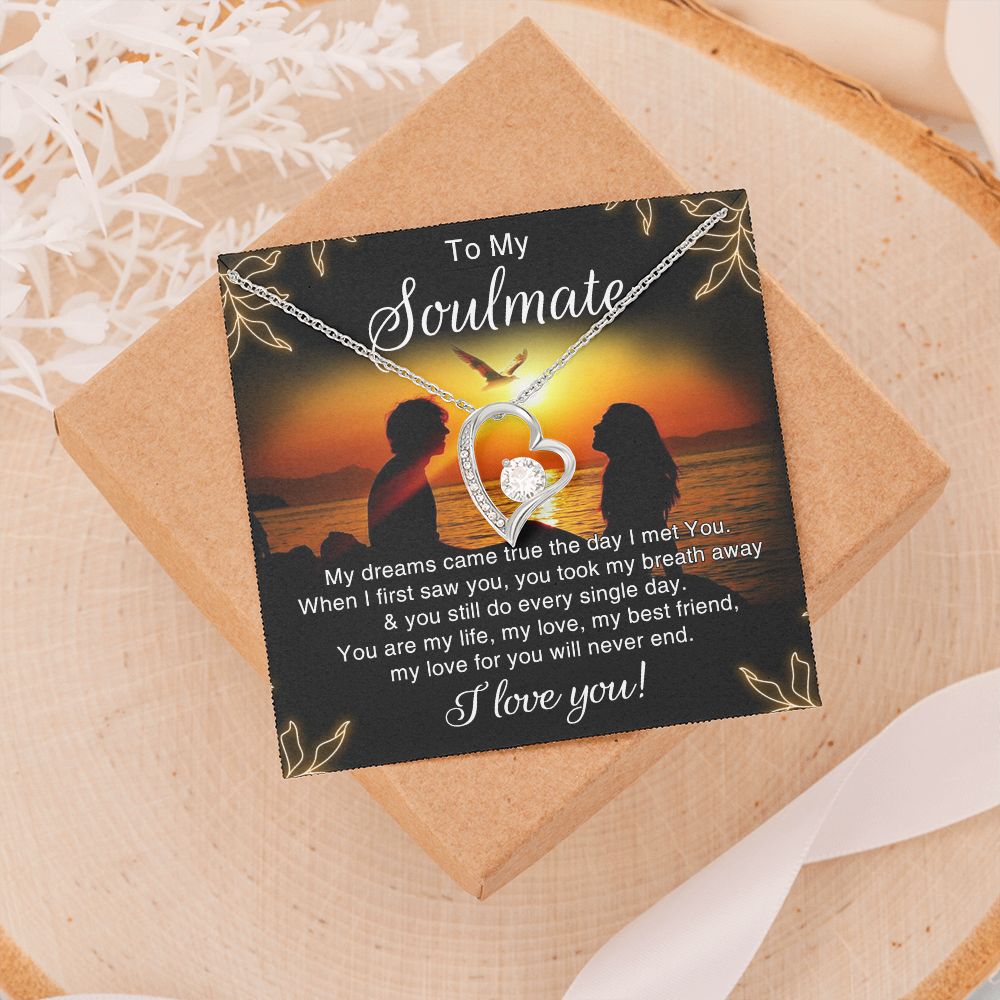 To My Soulmate Necklace for Women Birthday Christmas Jewelry Gifts For My Wife with Message Card Box Personalized Gift Present Pendant for Future Wife Soulmate Girlfriend Love 6 Forever Love Necklace