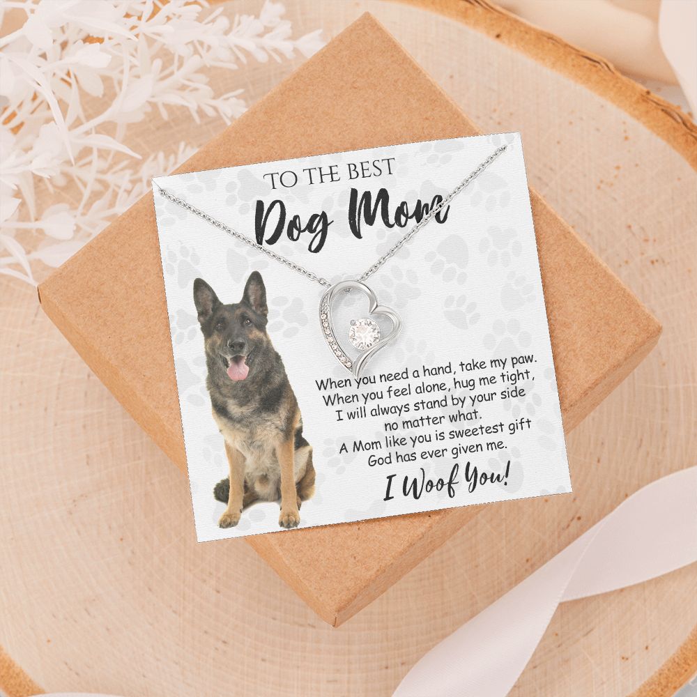 To The Best German Shepherd Dog Mom Knot Necklace Mother's Day Gift , I Woof You Quote Gift Card, Message Card Jewelry For Dog Lovers, Necklace For Mom Forever Love Necklace