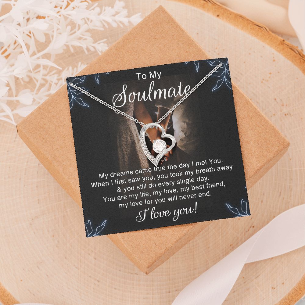 To My Soulmate Necklace for Women Birthday Christmas Jewelry Gifts For My Wife with Message Card Box Personalized Gift Present Pendant for Future Wife Soulmate Girlfriend Love 5 Forever Love Necklace