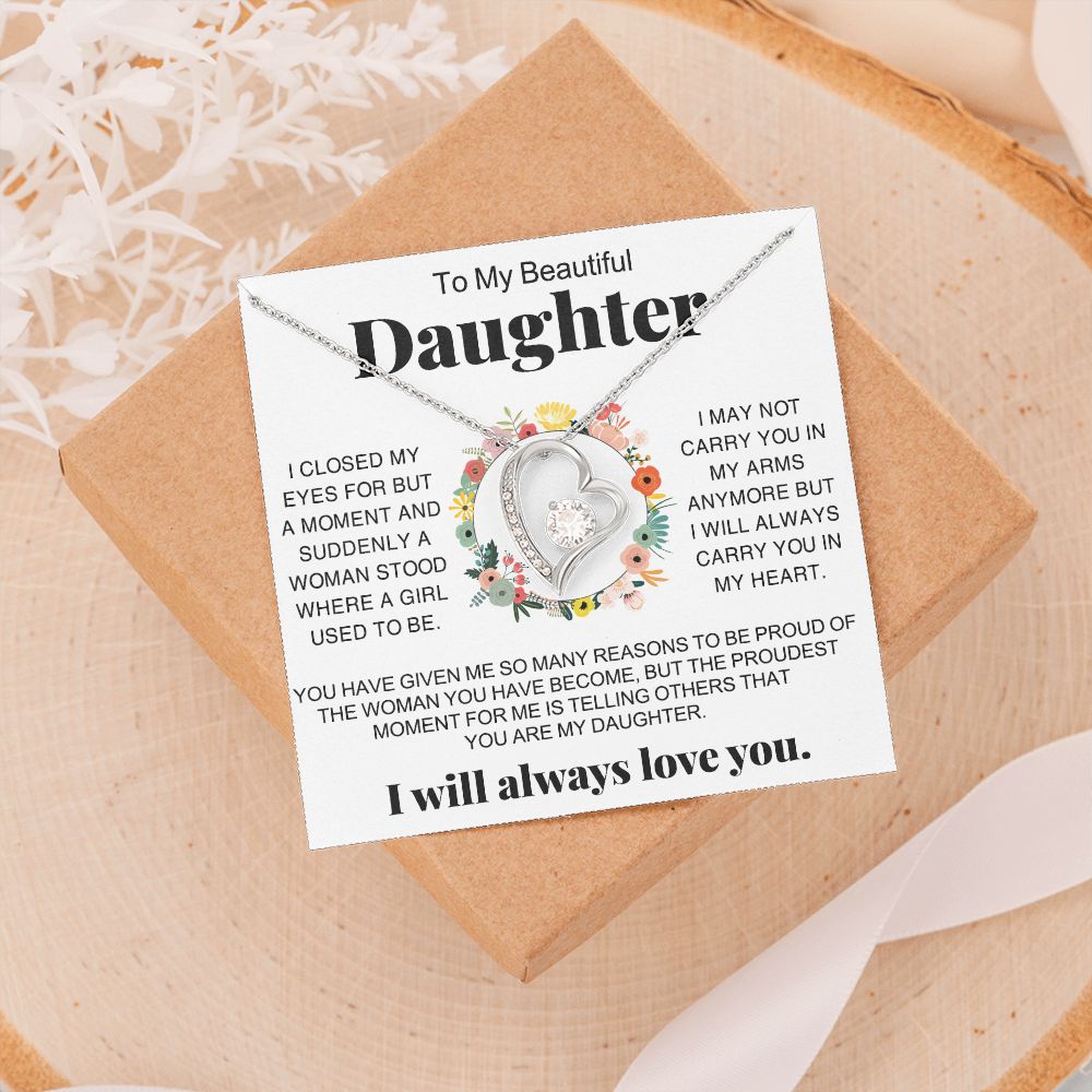 Jewelry Pendant Present for Daughter, To My Daughter Gift Necklace from Mom, Mother Daughter Gift Ideas, Birthday Christmas Gift Graduation Gifts for Daughters, Mother and Daughter Necklace 16 Forever Love Necklace