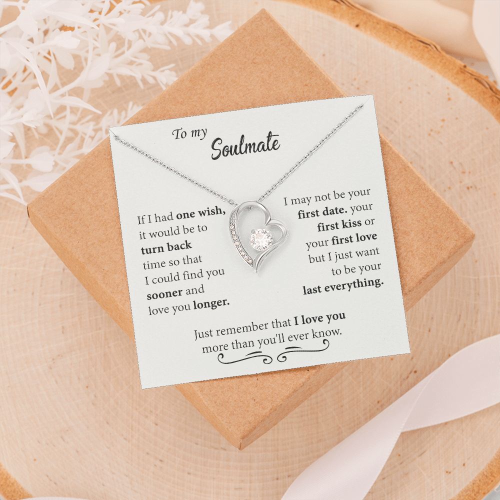 To My Soulmate Necklace for Women Birthday Christmas Jewelry Gifts For My Wife with Message Card Box Personalized Gift Present Pendant for Future Wife Soulmate Girlfriend Love 24 Forever Love Necklace