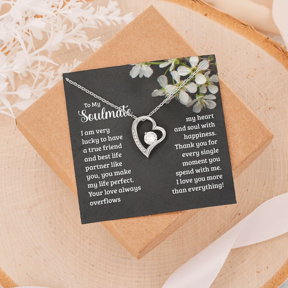 To My Soulmate Necklace for Women Birthday Christmas Jewelry Gifts For My Wife with Message Card Box Personalized Gift Present Pendant for Future Wife Soulmate Girlfriend Love 18 Forever Love Necklace
