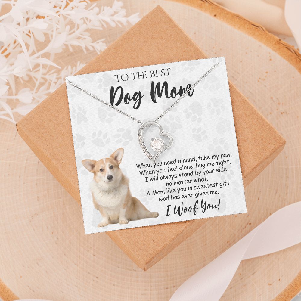 To The Best Corgi Dog Mom Knot Necklace Mother's Day Gift , I Woof You Quote Gift Card, Message Card Jewelry For Dog Lovers, Necklace For Mom Forever Love Necklace