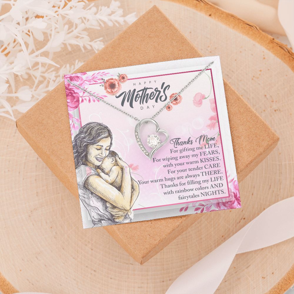 To My Mom, Mother Necklace Pendant Gift From Daughter Or Son Thanks Mom For Gifting Me Life With Message Card Gift For Mom Forever Love Necklace