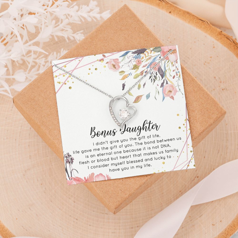 Bonus Daughter Gifts From Stepdad, Step Daughter Gifts From Stepmom, Stepdaughter Gifts From Stepdad, Father Stepdaughter Necklace, To My Bonus Daughter Necklaces, Christmas Gifts For Bonus2 Forever Love Necklace