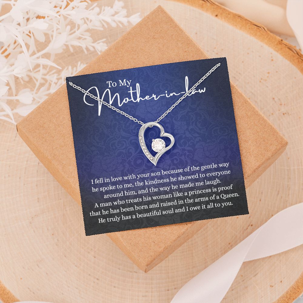 To My Mother in Law Necklace, Mother in Law Jewelry Box, Gift Card, Necklace for Mother in Law Jewelry Gift to My Mother-in-law on Wedding Day Mother's day gift for Mother in Law Forever Love Necklace