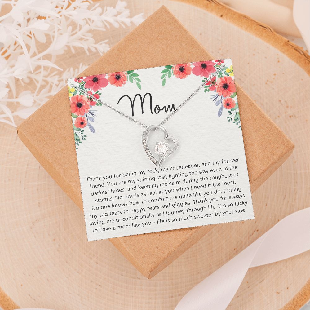 To My Mom Gift Necklace for Mother Daughter Jewelry, Thank You Mom Gift, Gift for Mom from Daughter to Mother Necklace Pendant Jewelry Box for Mom on Mother's Day Birthday Forever Love Necklace