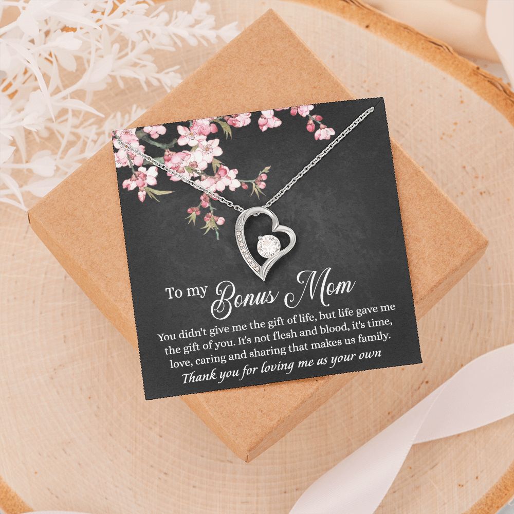 To My Bonus Mom Necklace, Gifts for Step Mom, Bonus Mom Necklace from Bonus Daughter Son, Necklaces for Women, Mothers Day Gift for Stepmom, Mother in Law Gift from Daughter in Law Forever Love Necklace