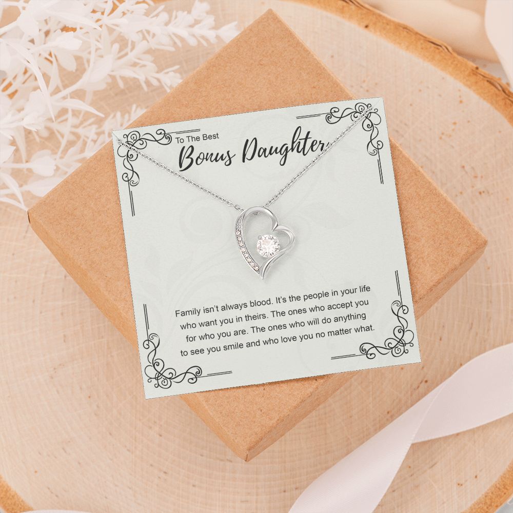 Bonus Daughter Gift Necklace, Double Hearts Necklace, Stepdaughter Jewelry Forever Love Necklace