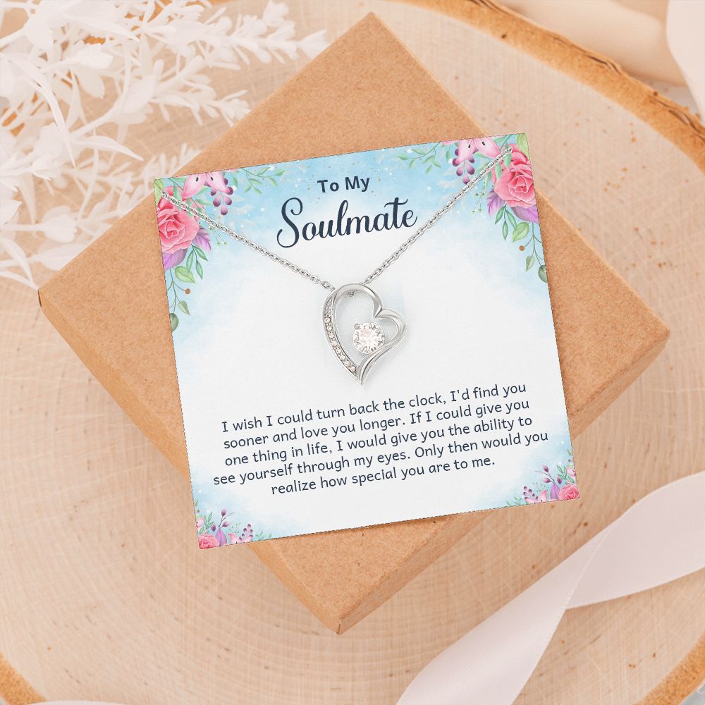To My Soulmate Necklace for Women Birthday Christmas Jewelry Gifts For My Wife with Message Card Box Personalized Gift Present Pendant for Future Wife Soulmate Girlfriend Love 17 Forever Love Necklace