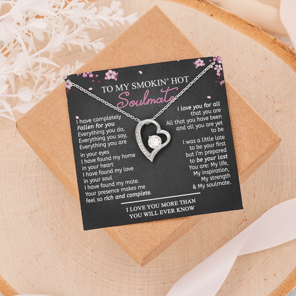 To My Smokin Hot Soulmate Necklace - Wife Gifts From Husband To My Wife Necklace, Gift for Her Romantic, Girlfriend Gifts Necklace for Wife from Men Includes Message Card and Gift Box 12 Forever Love Necklace