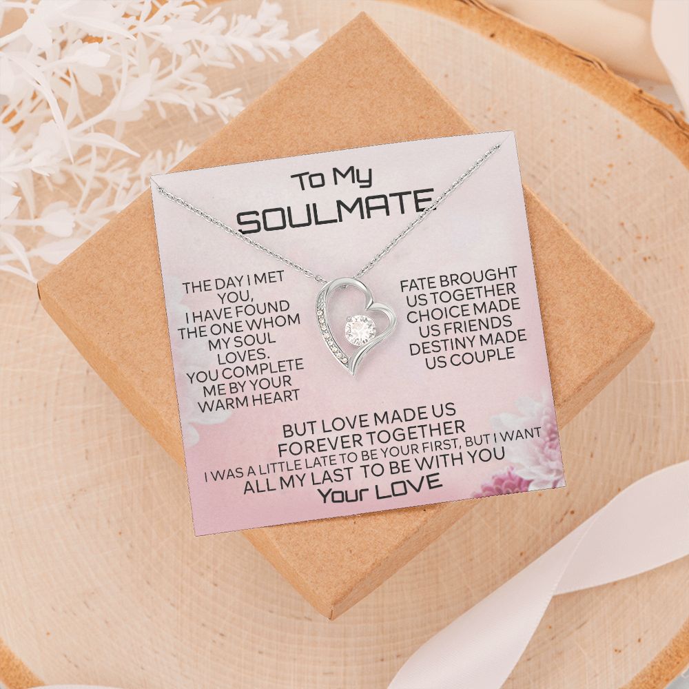 To My Soulmate Necklace for Women Birthday Christmas Jewelry Gifts For My Wife with Message Card Box Personalized Gift Present Pendant for Future Wife Soulmate Girlfriend Love 2 Forever Love Necklace