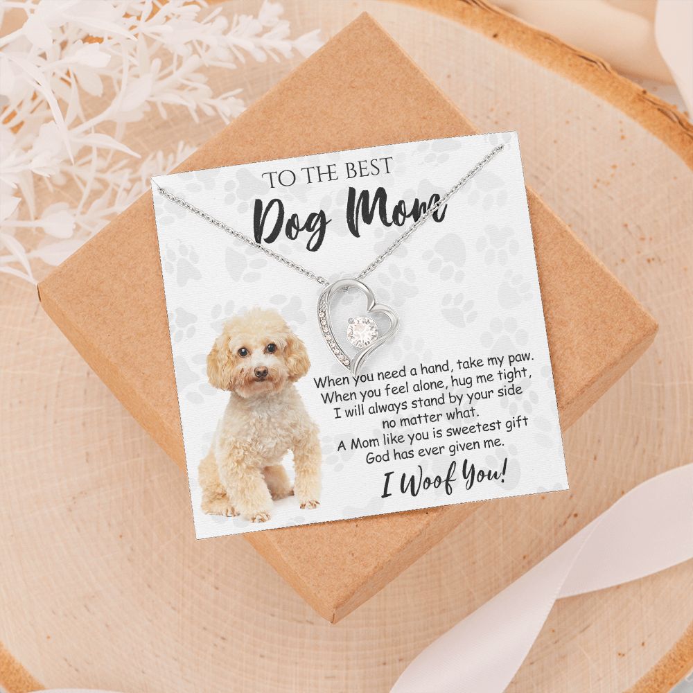To The Best Poodle Dog Mom Knot Necklace Mother's Day Gift , I Woof You Quote Gift Card, Message Card Jewelry For Dog Lovers, Necklace For Mom Forever Love Necklace