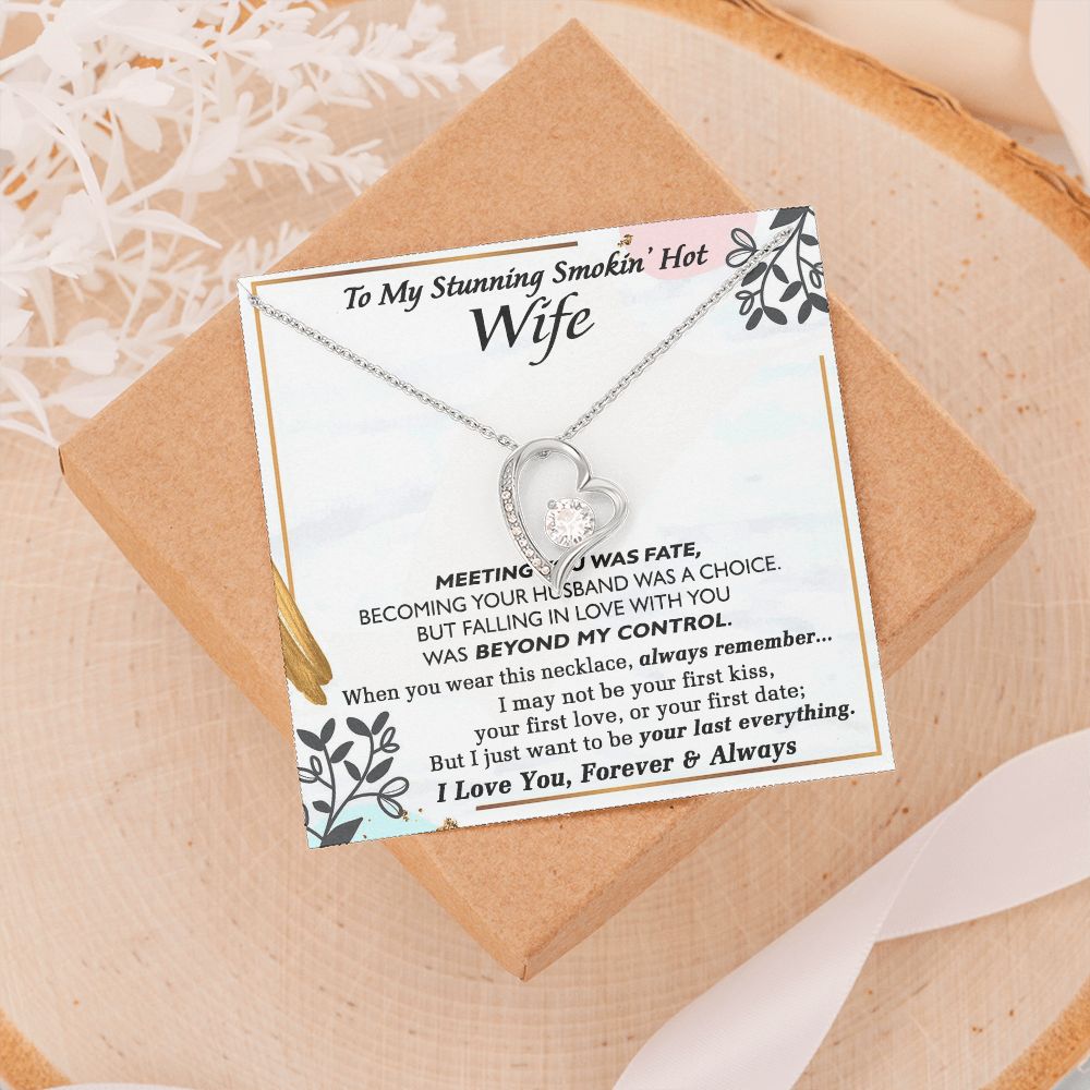 To My Smokin Hot Wife Necklace, Wedding Anniversary Jewelry For Women, Necklace For Wife from Husband, Gifts For Wife Birthday Gifts Necklace, Jewelry With Message Card In A Gift Box Forever Love Necklace