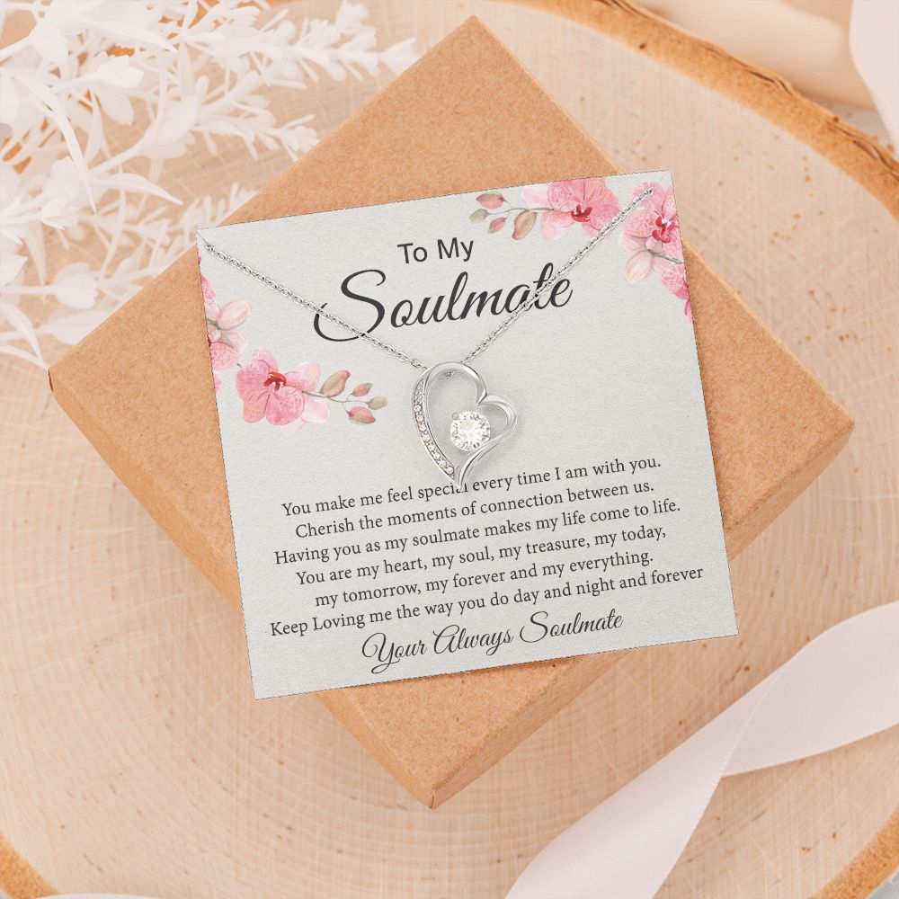 To My Soulmate Necklace for Women Birthday Christmas Jewelry Gifts For My Wife with Message Card Box Personalized Gift Present Pendant for Future Wife Soulmate Girlfriend Love 27 Forever Love Necklace