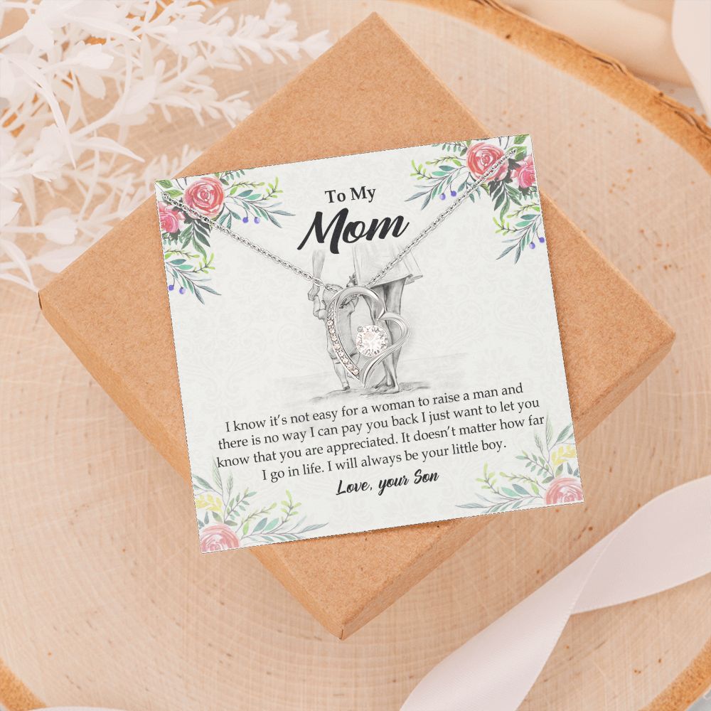 To My Mom Necklace Pendant Gift From Son And Happy Mother's Day Gift For Mom Birthday, Anniversary Your Little Boy Forever Love Necklace