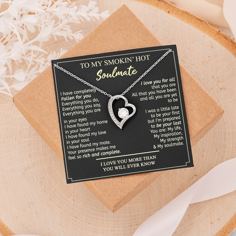 To My Smokin Hot Soulmate Necklace - Wife Gifts From Husband To My Wife Necklace, Gift for Her Romantic, Girlfriend Gifts Necklace for Wife from Men Includes Message Card and Gift Box 2 Forever Love Necklace