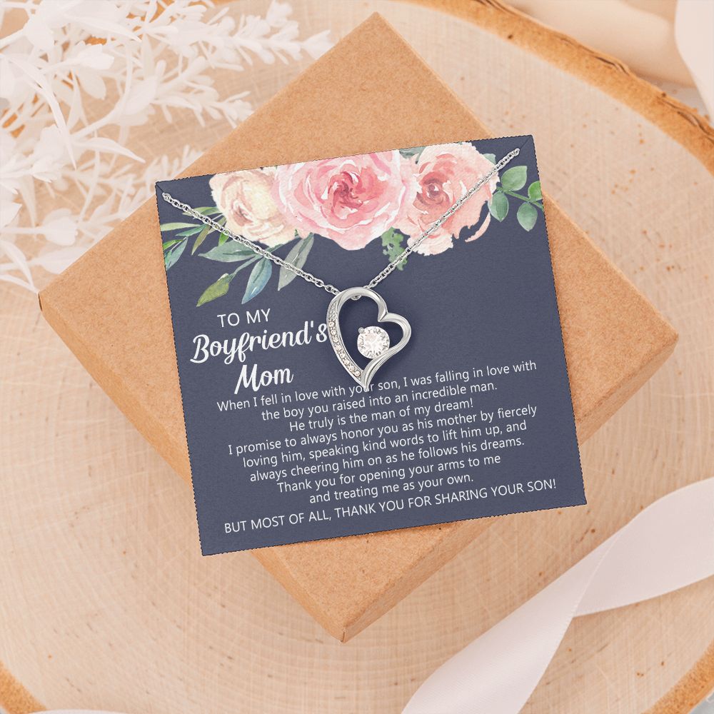 Personalized Gift for Boyfriends Mom, Boyfriends Mom Gift, Message Card Jewelry, To My Boyfriend's Mom Necklace with Message Card, Birthday Mother's Day Necklace for Boyfriend Mother Forever Love Necklace