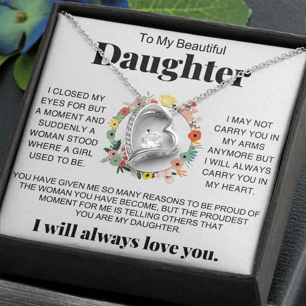 Jewelry Pendant Present for Daughter, To My Daughter Gift Necklace from Mom, Mother Daughter Gift Ideas, Birthday Christmas Gift Graduation Gifts for Daughters, Mother and Daughter Necklace 16 Forever Love Necklace