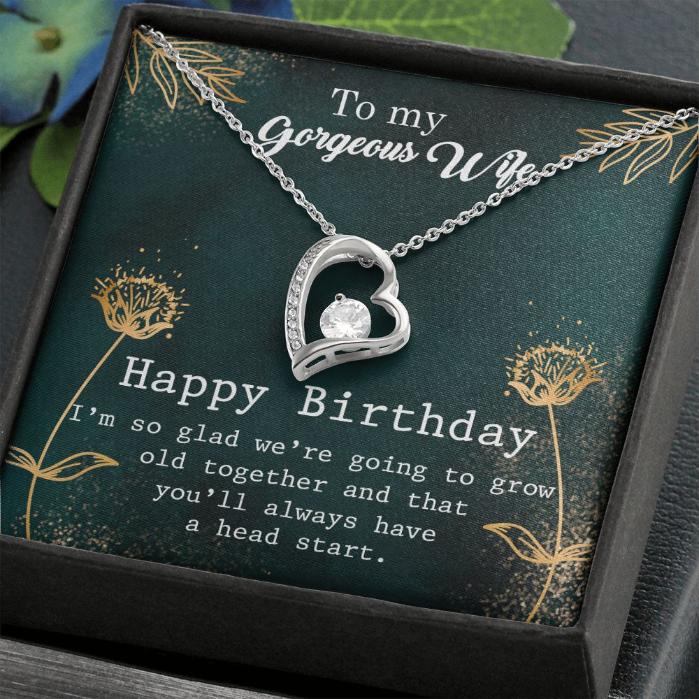 To My Gorgeous Wife Necklace Pendant Gift From Husbnd Habby Birthday A Head Start With Message Card and Gift Box. Valentine's Day Gift For Wife Future Wife Forever Love Necklace