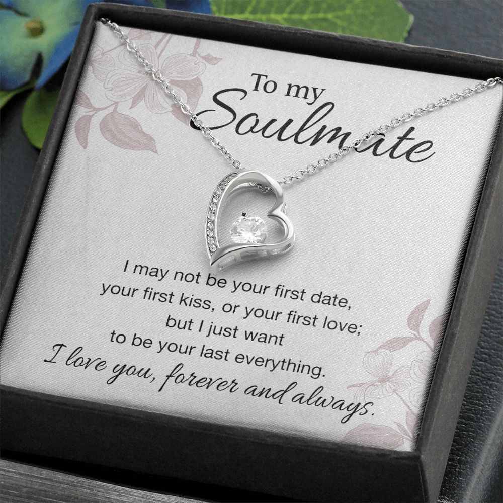 To My Soulmate Necklace for Women Birthday Valentines Day Jewelry Gifts For My Wife with Message Card Box Personalized Gift Present Pendant for Future Wife Soulmate Girlfriend Love 3 Forever Love Necklace