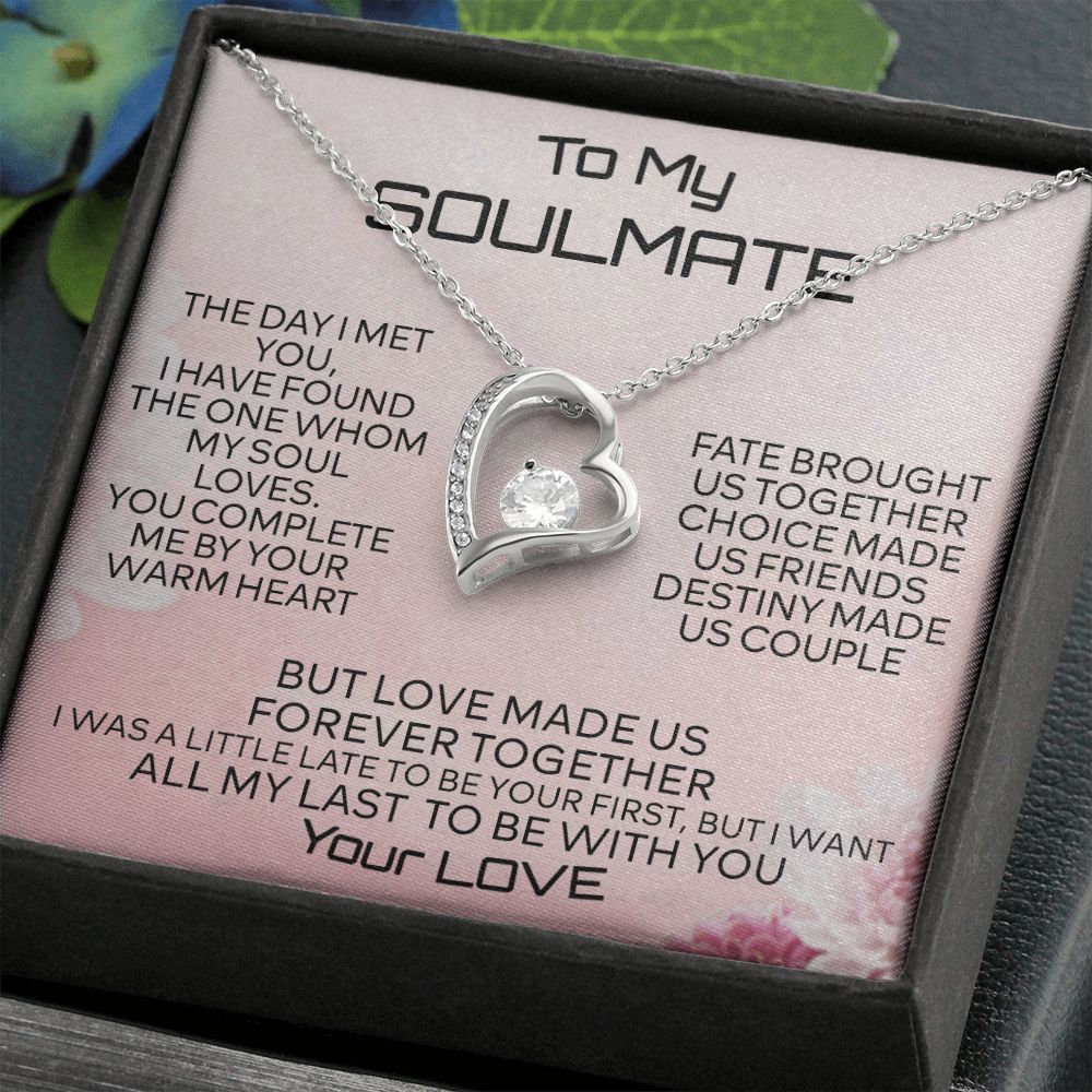 To My Soulmate Necklace for Women Birthday Christmas Jewelry Gifts For My Wife with Message Card Box Personalized Gift Present Pendant for Future Wife Soulmate Girlfriend Love 2 Forever Love Necklace