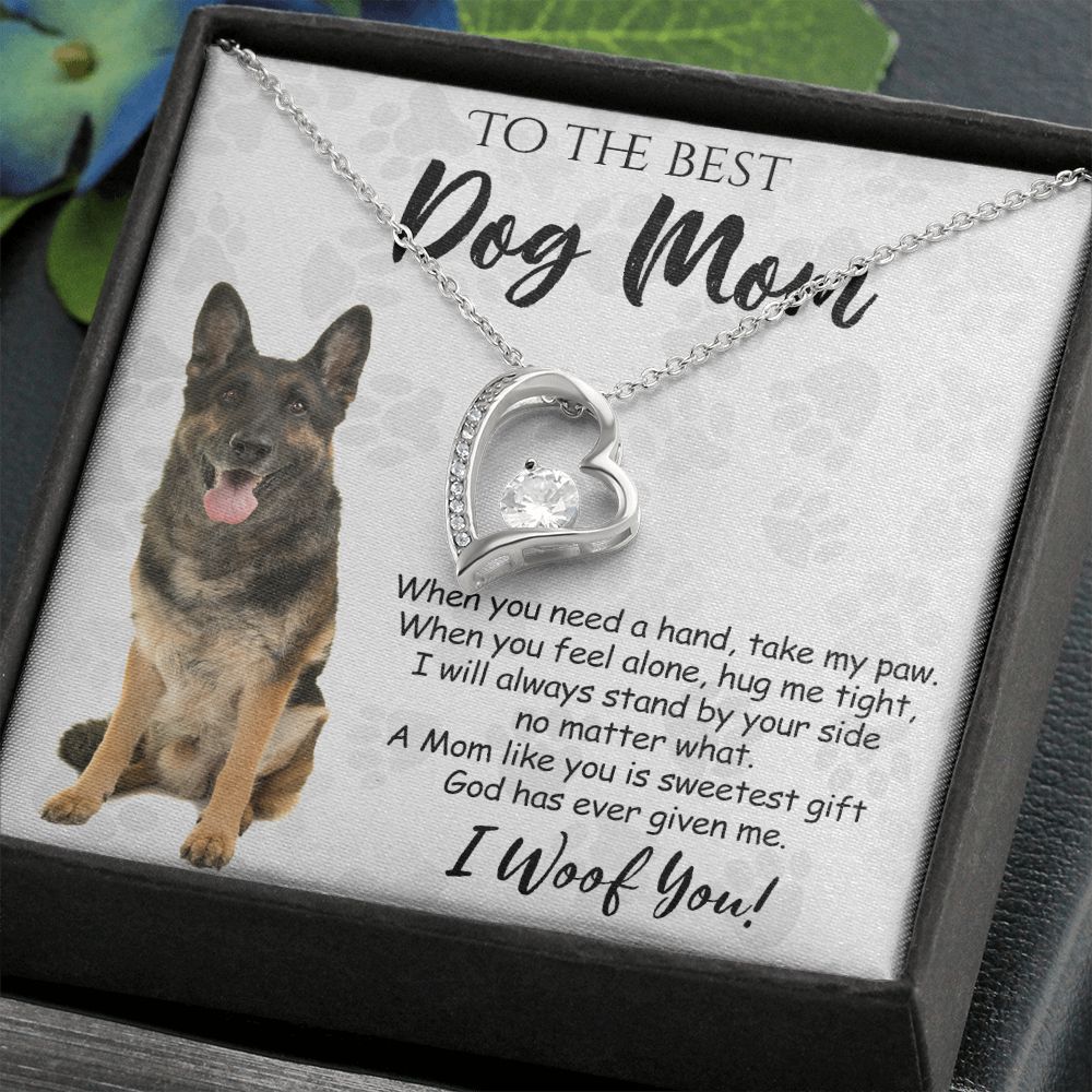 To The Best German Shepherd Dog Mom Knot Necklace Mother's Day Gift , I Woof You Quote Gift Card, Message Card Jewelry For Dog Lovers, Necklace For Mom Forever Love Necklace