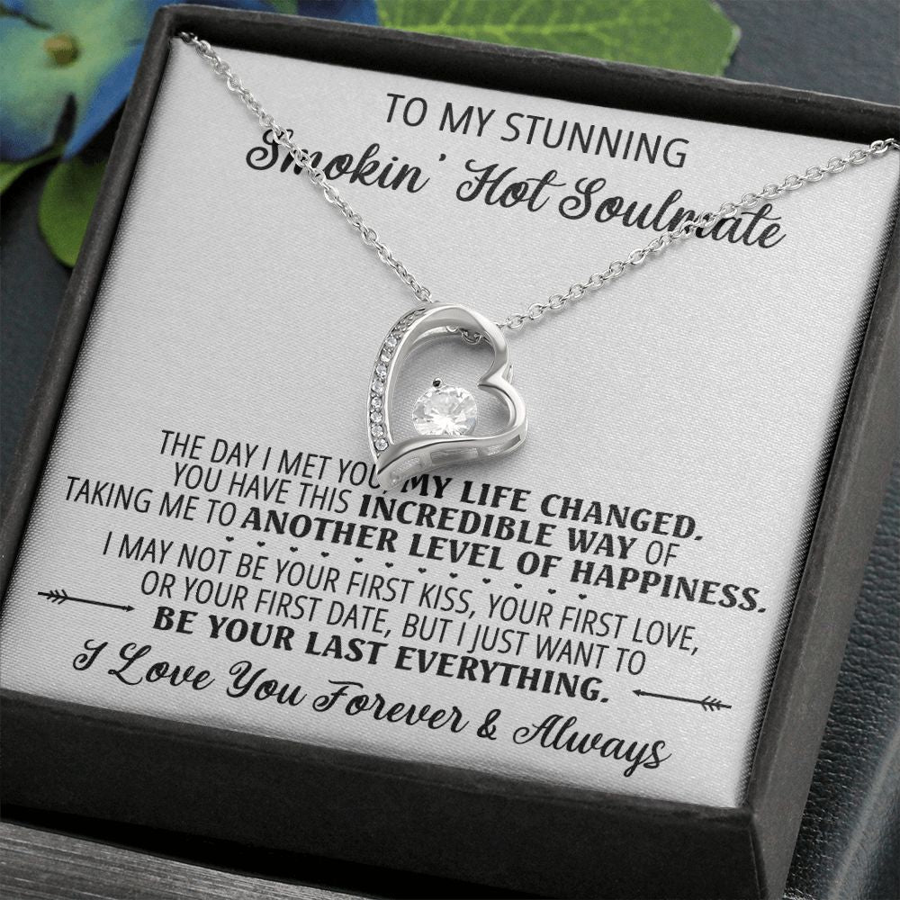 To My Smokin Hot Soulmate Necklace - Wife Gifts From Husband To My Wife Necklace, Gift for Her Romantic, Girlfriend Gifts Necklace for Wife from Men Includes Message Card and Gift Box 1 Forever Love Necklace