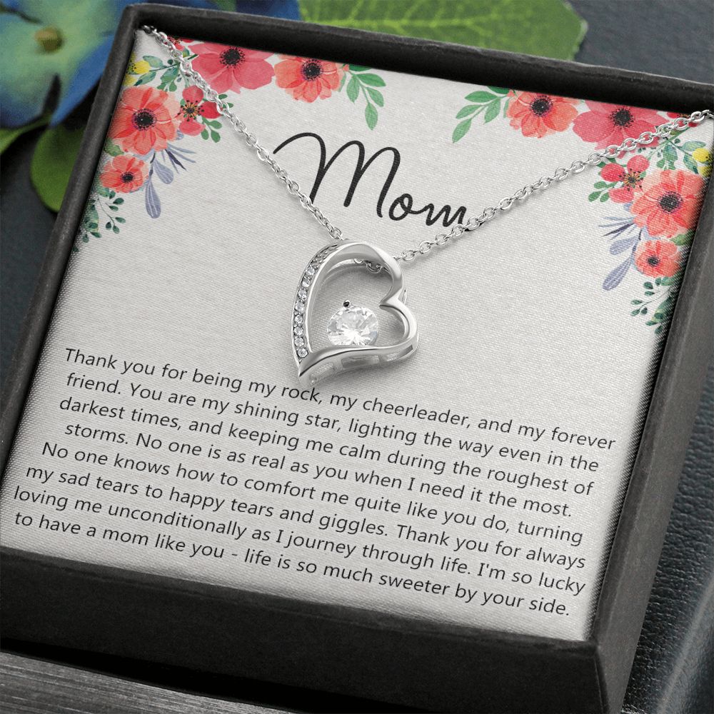 To My Mom Gift Necklace for Mother Daughter Jewelry, Thank You Mom Gift, Gift for Mom from Daughter to Mother Necklace Pendant Jewelry Box for Mom on Mother's Day Birthday Forever Love Necklace