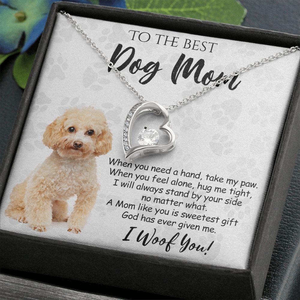 To The Best Poodle Dog Mom Knot Necklace Mother's Day Gift , I Woof You Quote Gift Card, Message Card Jewelry For Dog Lovers, Necklace For Mom Forever Love Necklace