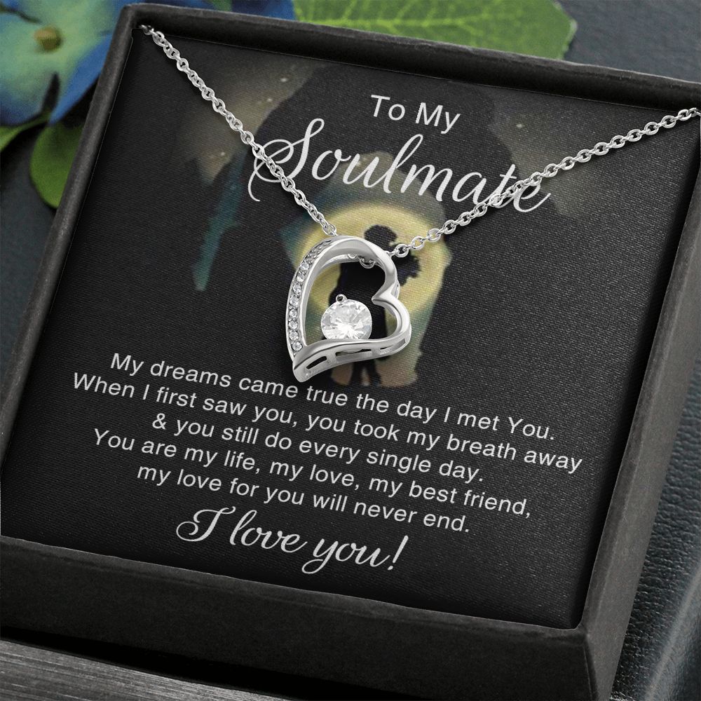 To My Soulmate Necklace for Women Birthday Christmas Jewelry Gifts For My Wife with Message Card Box Personalized Gift Present Pendant for Future Wife Soulmate Girlfriend Love 3 Forever Love Necklace